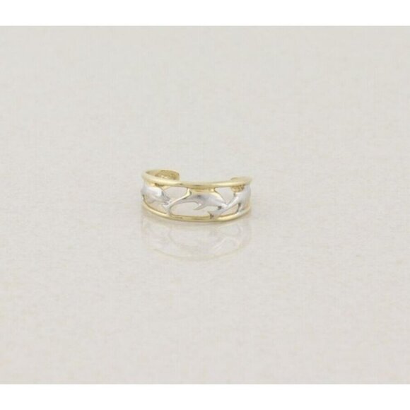 10k White Gold and Yellow Gold Dolphin Toe Ring Size 3 Adjustable - Picture 4 of 6